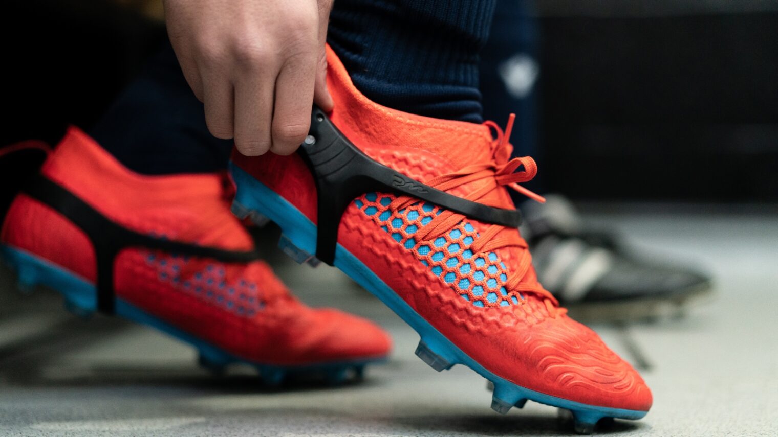 PlayerMaker’s sensor device attaches to a soccer player’s shoes. Photo: courtesy
