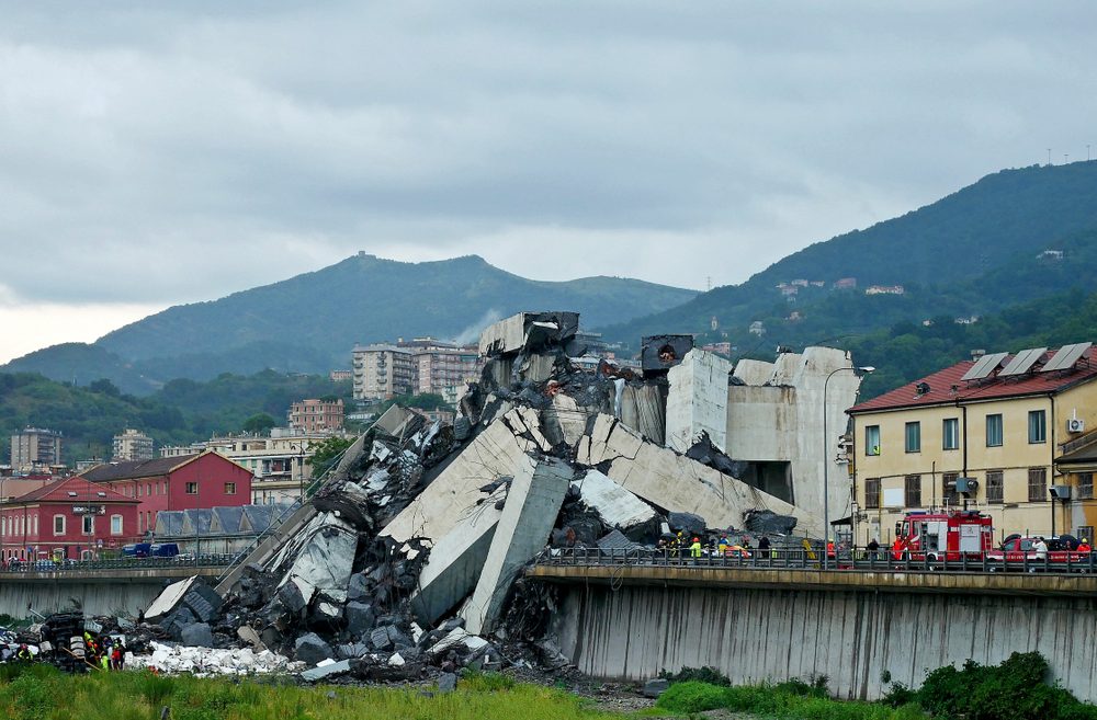The Morandi bridge collapse in Genoa, Italy in August last year killed 39 people, and injured over a dozen. Photo via Shutterstock.com