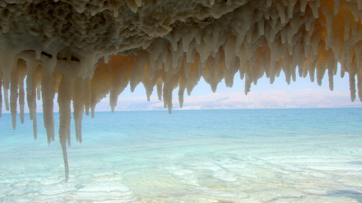 “Hanging Salt Stalactites,” a photo of the Dead Sea by Noam Bedein