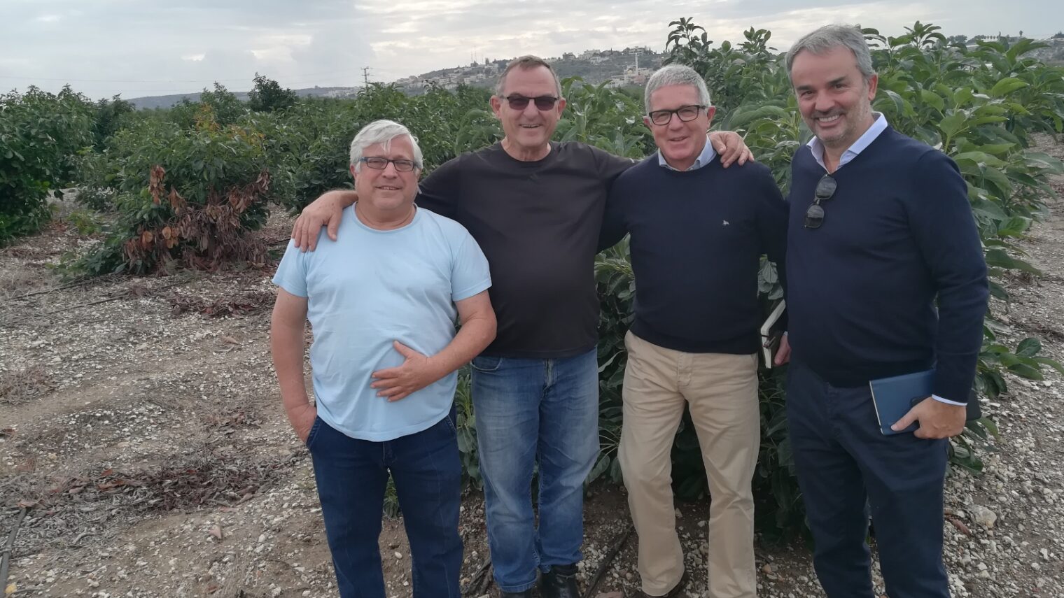 From left, Israeli avocado grower Benny Wisse and avocado scientist Leo Winer with Inspire Capital’s João Paulo Pereira and Pedro Lopes in Israel. Photo: courtesy