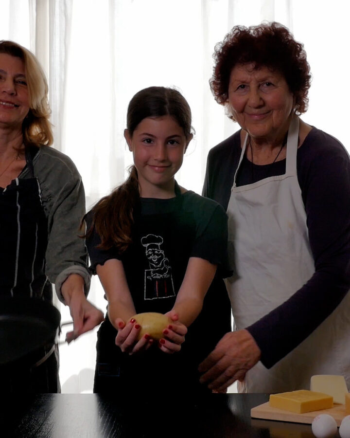 Orna, Tamar and Rosie show us how to make the ultimate recipe for matzah brei. Photo still from film