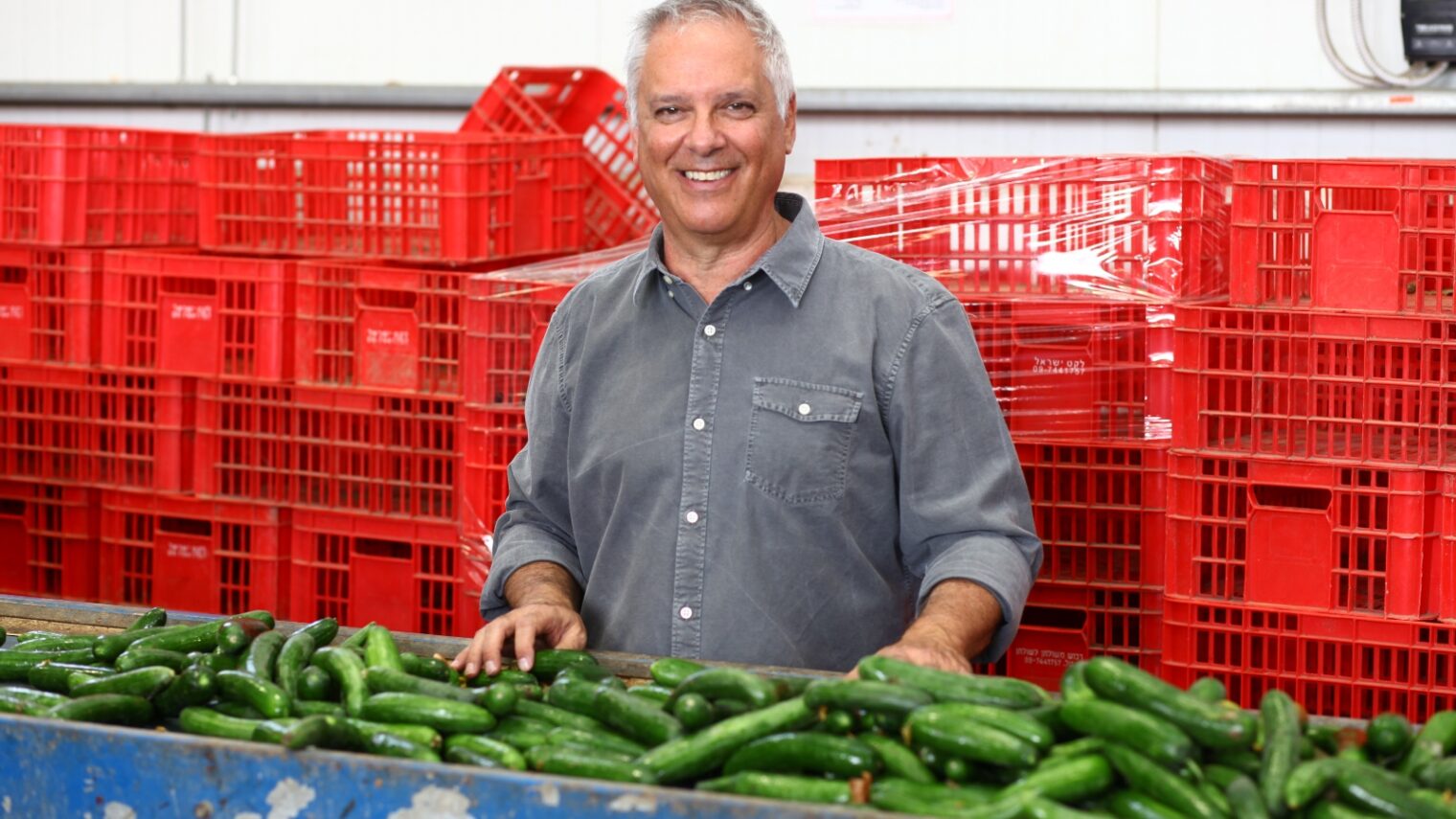 Leket Israel CEO Gidi Kroch with vegetables being packed for Passover. Photo: courtesy