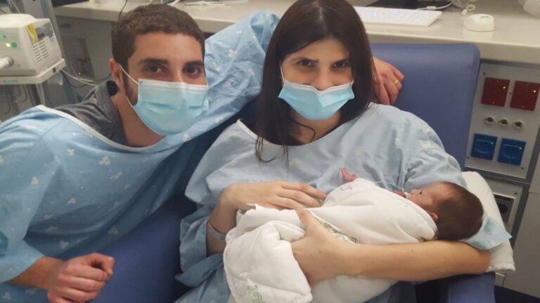 Gal, left, and Liraz Carmeli with their newborn baby boy. Photo courtesy of MDA