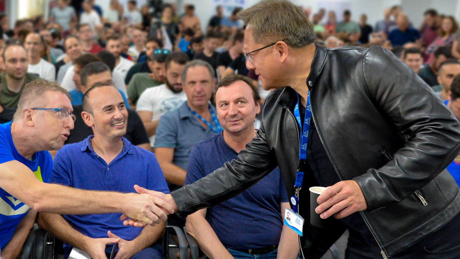 Jensen Huang, founder and CEO of NVIDIA, greeting Mellanox employees. Photo: courtesy