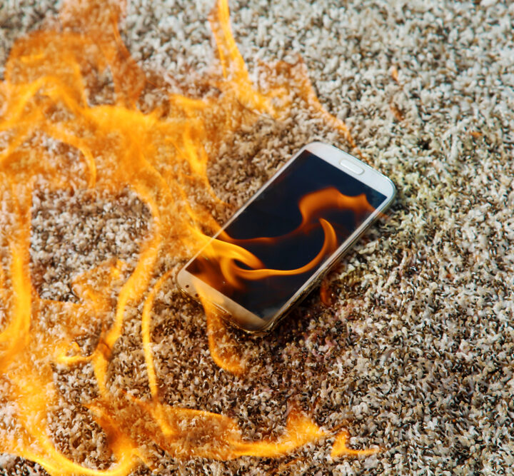 Photo of a burning phone, by Shutterstock