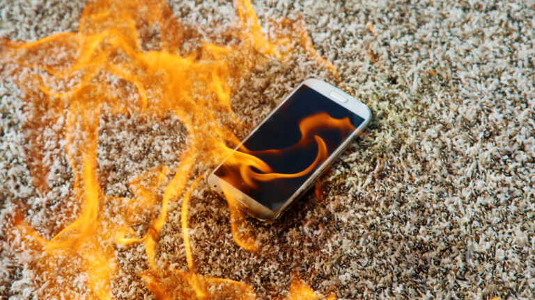 Photo of a burning phone, by Shutterstock