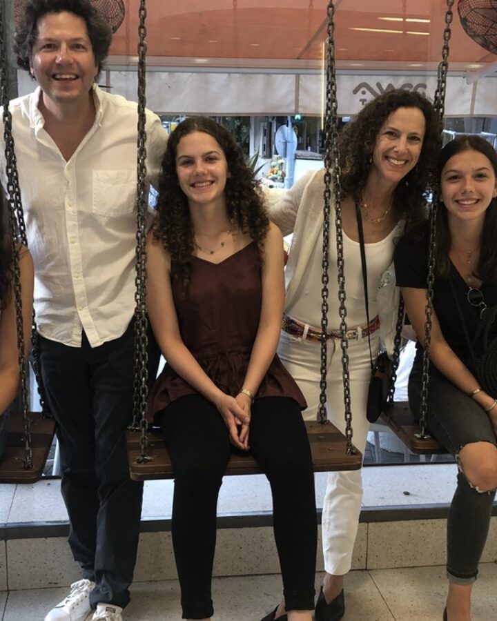 Isa Zweiback and her family at Tamara juice and frozen yogurt shop on Gordon Street in Tel Aviv.
