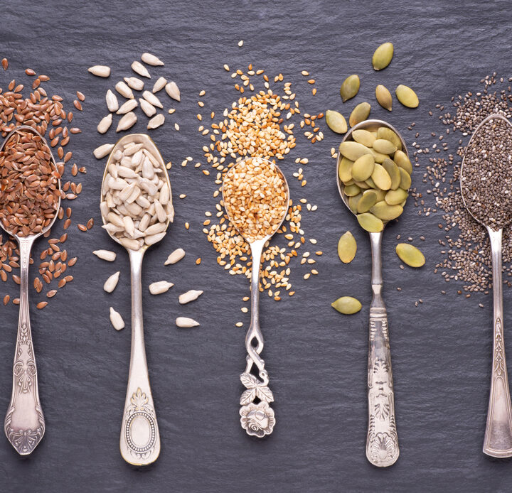 Sesame, flax, sunflower, pumpkin and chia seeds.Photo via Shutterstock.com