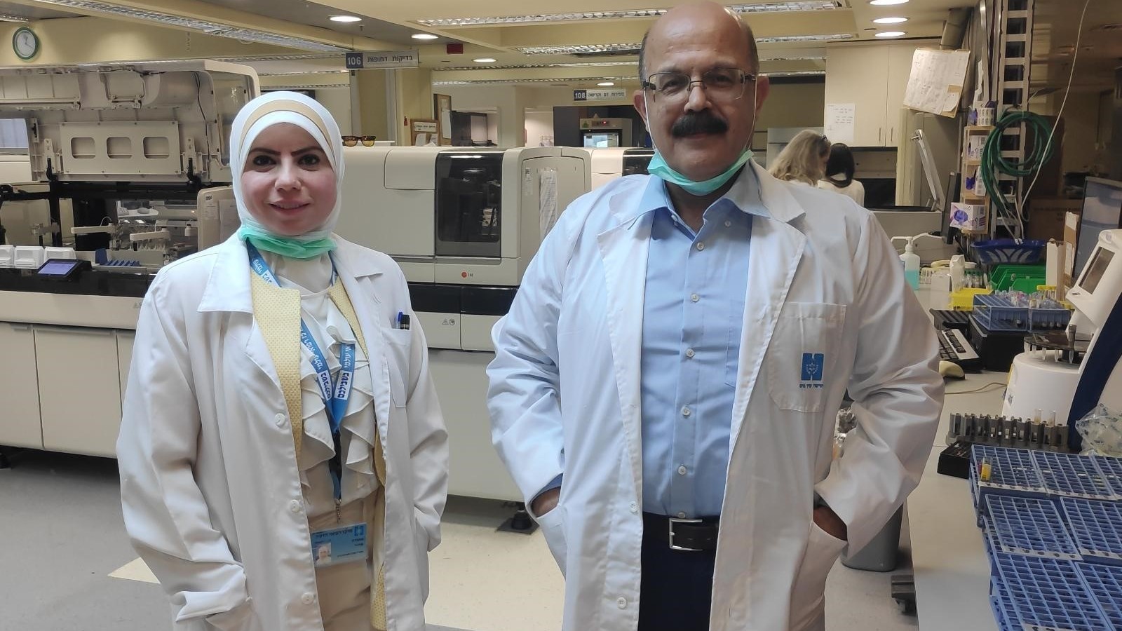 Dr. Abd Al-Roof Higazi, right, and lab manager Suhair Abdeen at Hadassah University Medical Center. Photo: courtesy