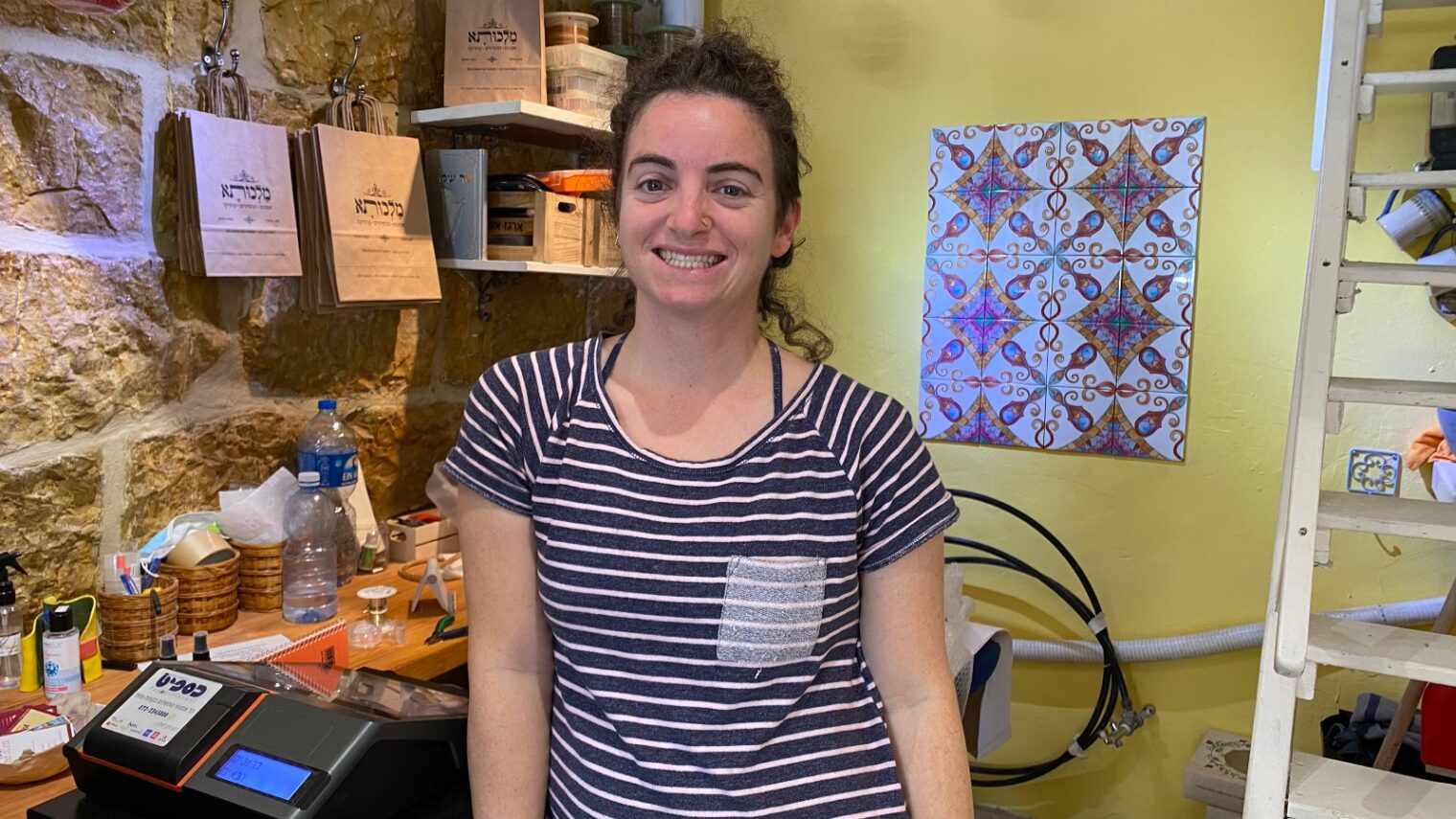 Leah Silver in her new crafts store, Malchuta, in Jerusalem’s Ein Karem village. Photo by Nicky Blackburn