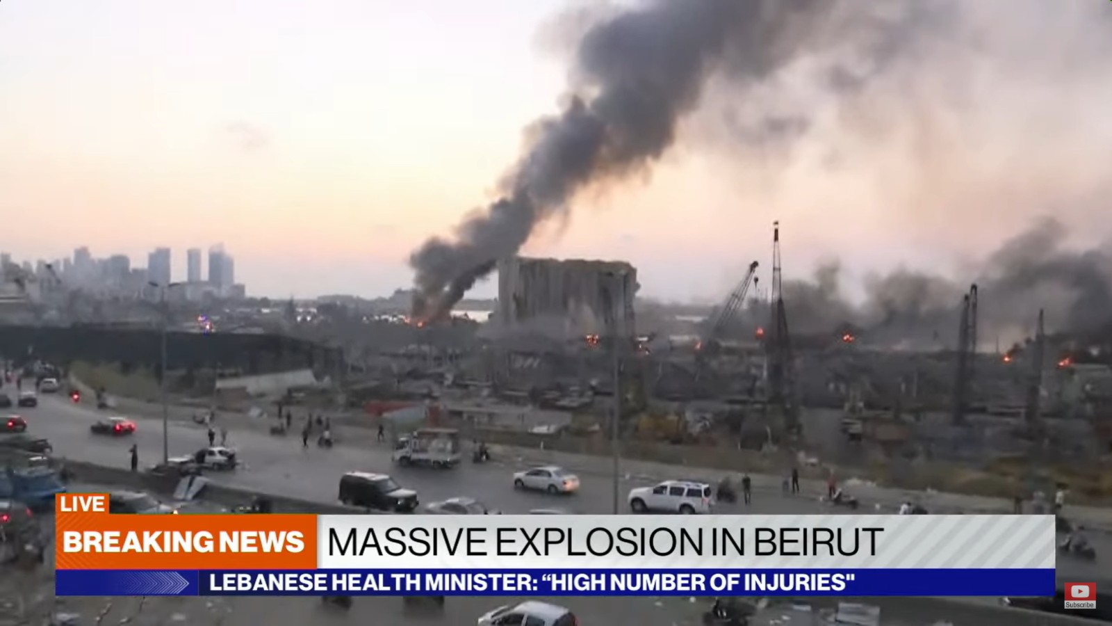 Screenshot from ABC News video of the Beirut warehouse explosion on Aug. 4, 2020.