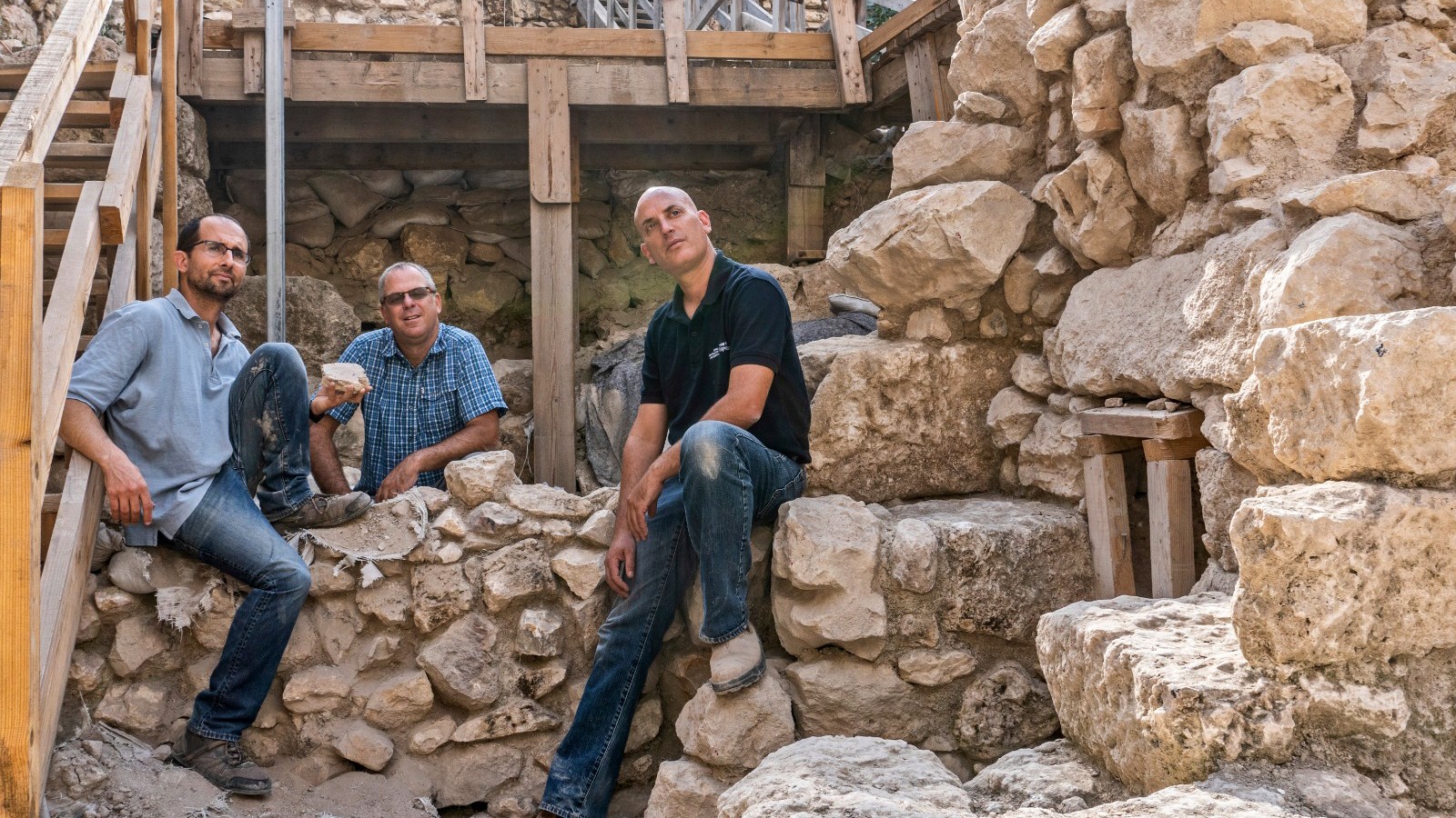 From left, Yoav Vaknin, Prof. Gadot, Dr. Shalev. Photographer Shai Halevi Israel Antiquities Authority