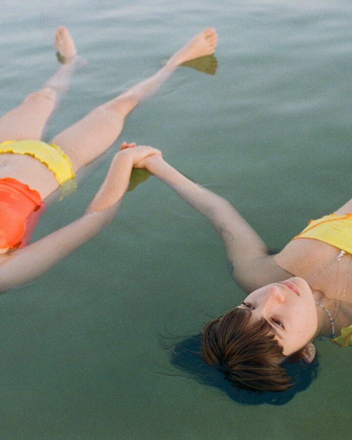 Michal and Maya wearing swimwear by Sherris at the Dead Sea. Photo by Mayan Toledano