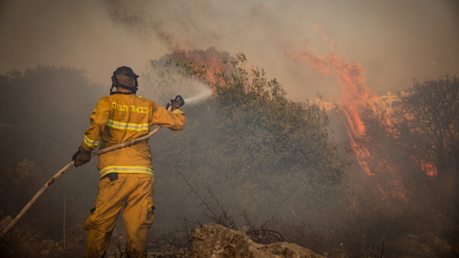 Firefighters extinguishing a forest fire near Jerusalem in November 2019. Photo by Noam Revkin Fenton/Flash90