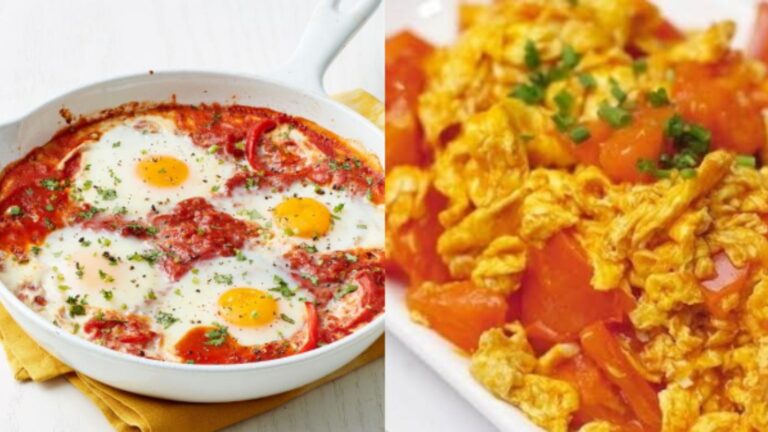 Israeli shakshuka, left, and Chinese egg-and-tomato are basically the same. Photo courtesy of BeijingKids