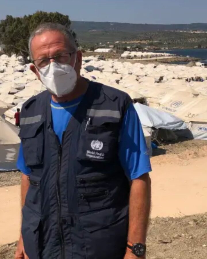 Dr. Elhanan Bar-On, director of the Israel Center for Disaster Medicine and Humanitarian Response, at the Lesbos camp. Photo courtesy of Sheba Medical Center