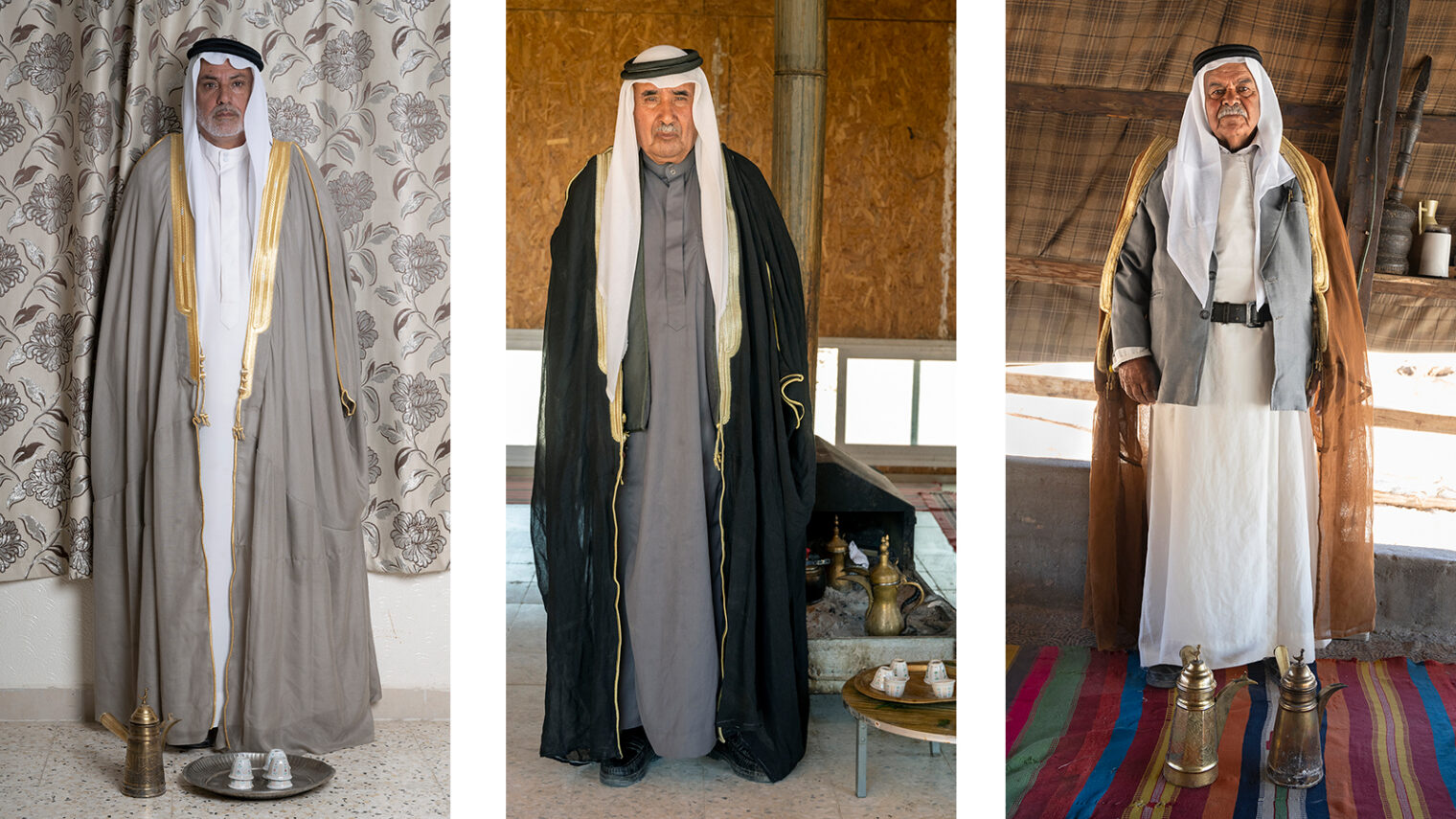 Portraits of three Bedouin sheikhs from Ariel Van Straten’s upcoming exhibition. (Courtesy)