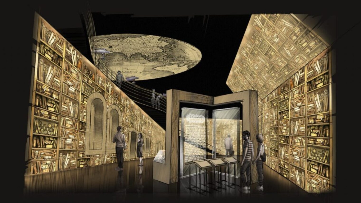 Concept for a room in the Beit HaKehillot Jewish heritage museum in Jerusalem. Illustration courtesy of BJA Associates