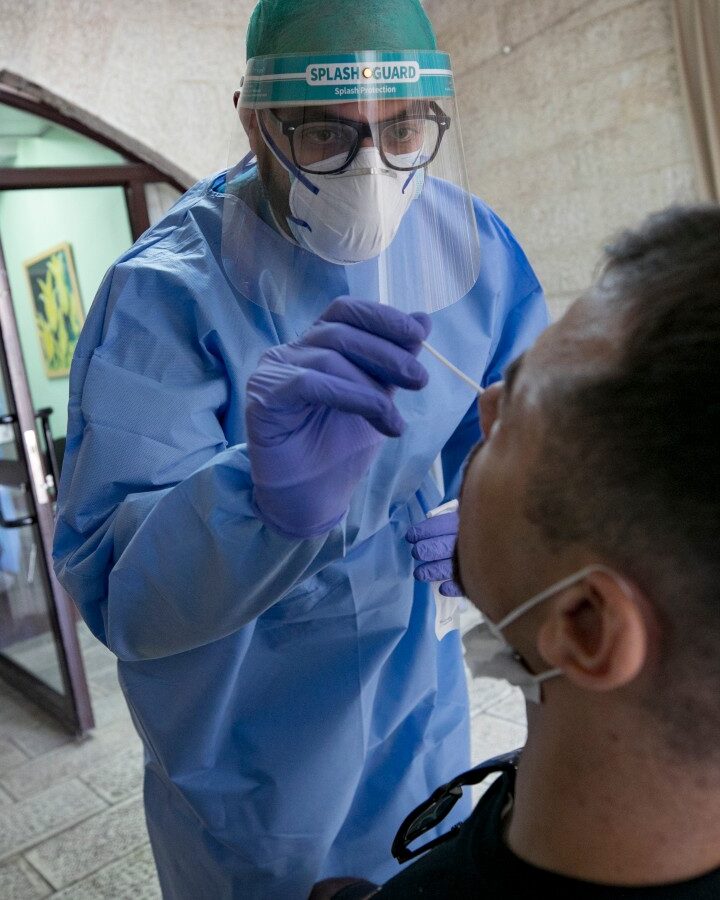 A Jerusalem man getting tested for Covid-19 on October 8, 2020. Photo by Olivier Fitoussi/Flash90