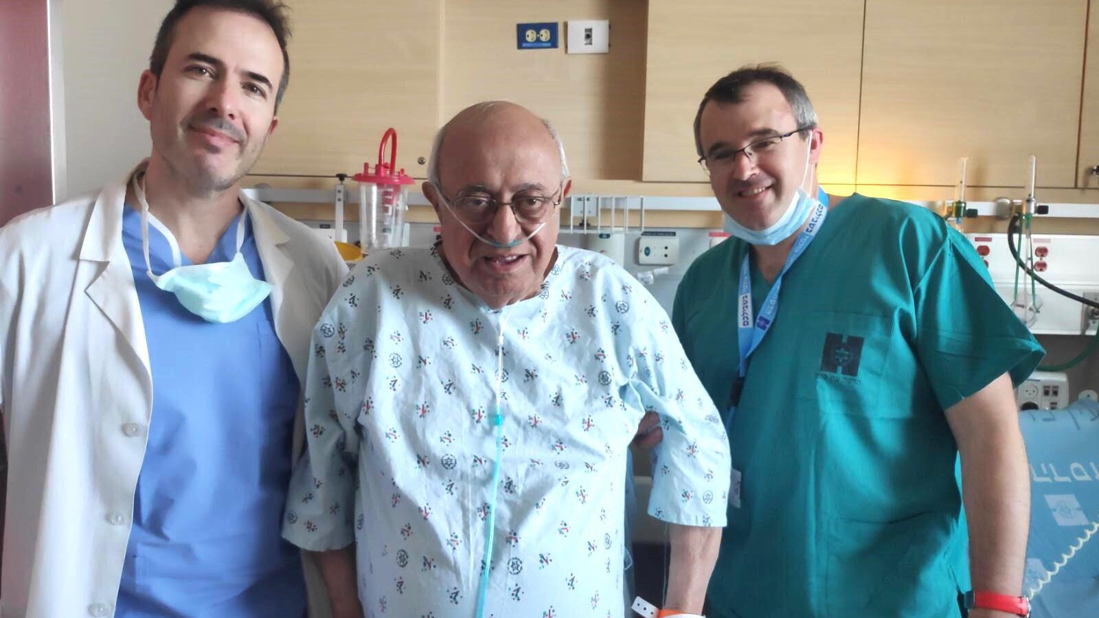 From left, Dr. José Cohen, David Avital and Dr. Josh E. Schroeder at Hadassah Medical Center after Avital’s local-anesthesia spinal surgery. Photo courtesy of Hadassah