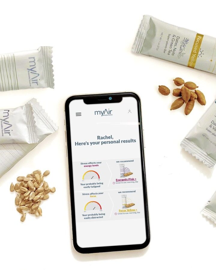 Israeli nutrition start-up myAir delivers plant-based snack bars containing botanical blends to ease stress. Photo: courtesy