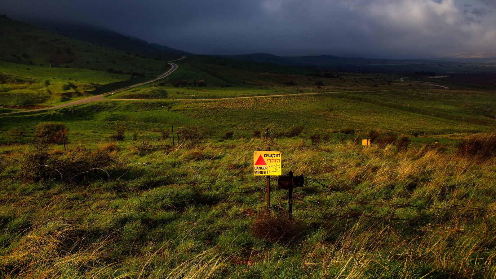 A sign warning of landmines near the border with Syria in the Golan Heights in northern Israel. Photo by Doron Horowitz/Flash90