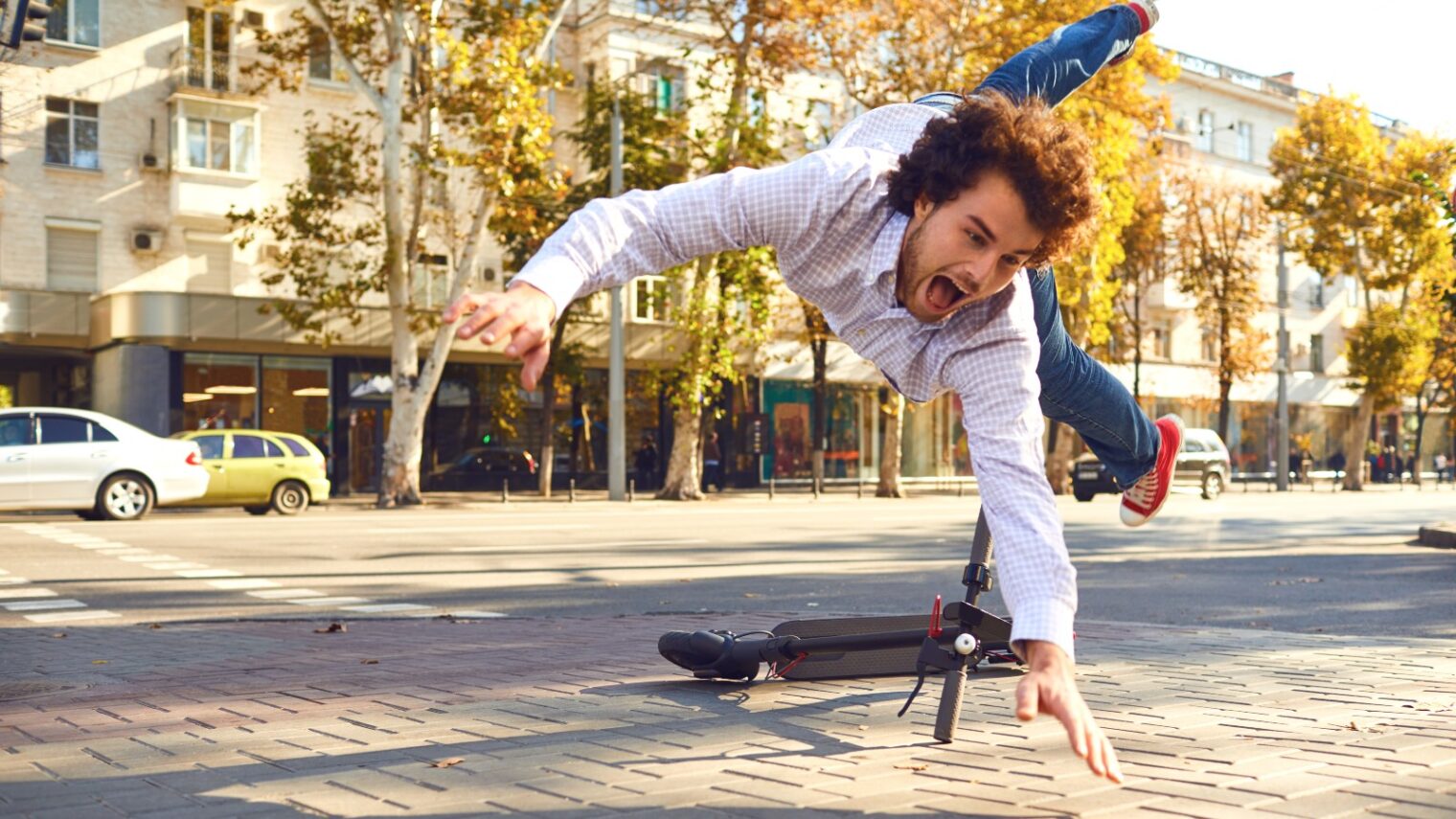 Photo of an e-scooter accident via Shutterstock.com