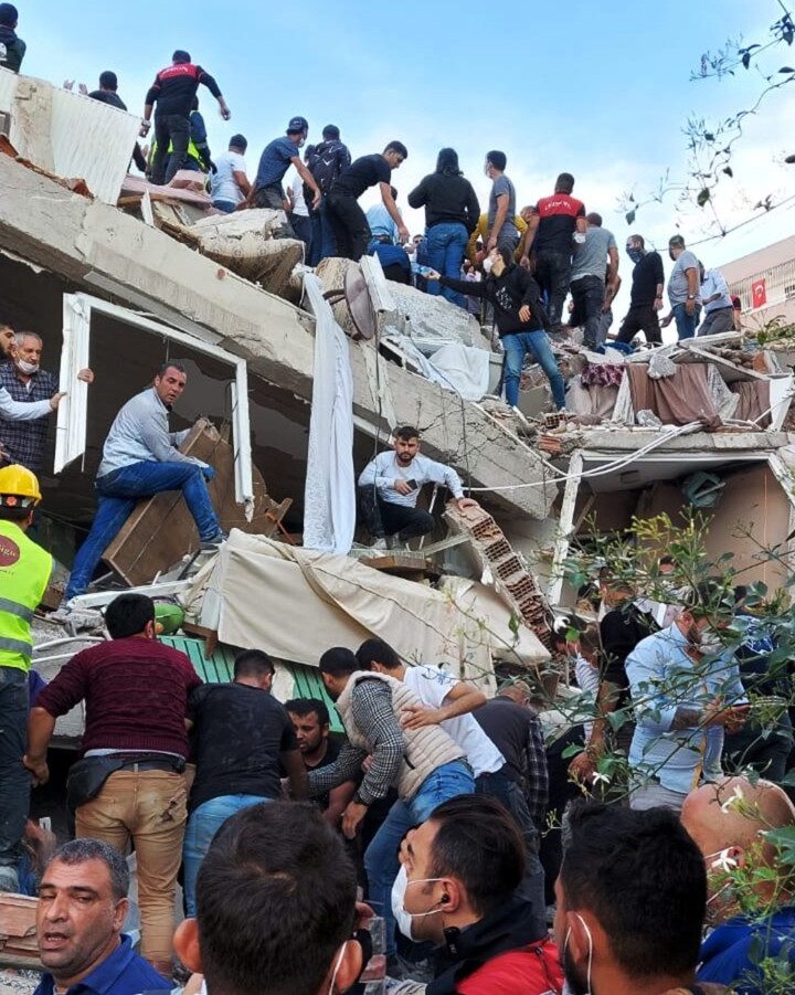 Rescue teams search through the rubble for survivors in Izmir following the 7.0-magnitude earthquake that struck the Turkish city October 30, 2020. Photo by VP Brothers via Shutterstock.com