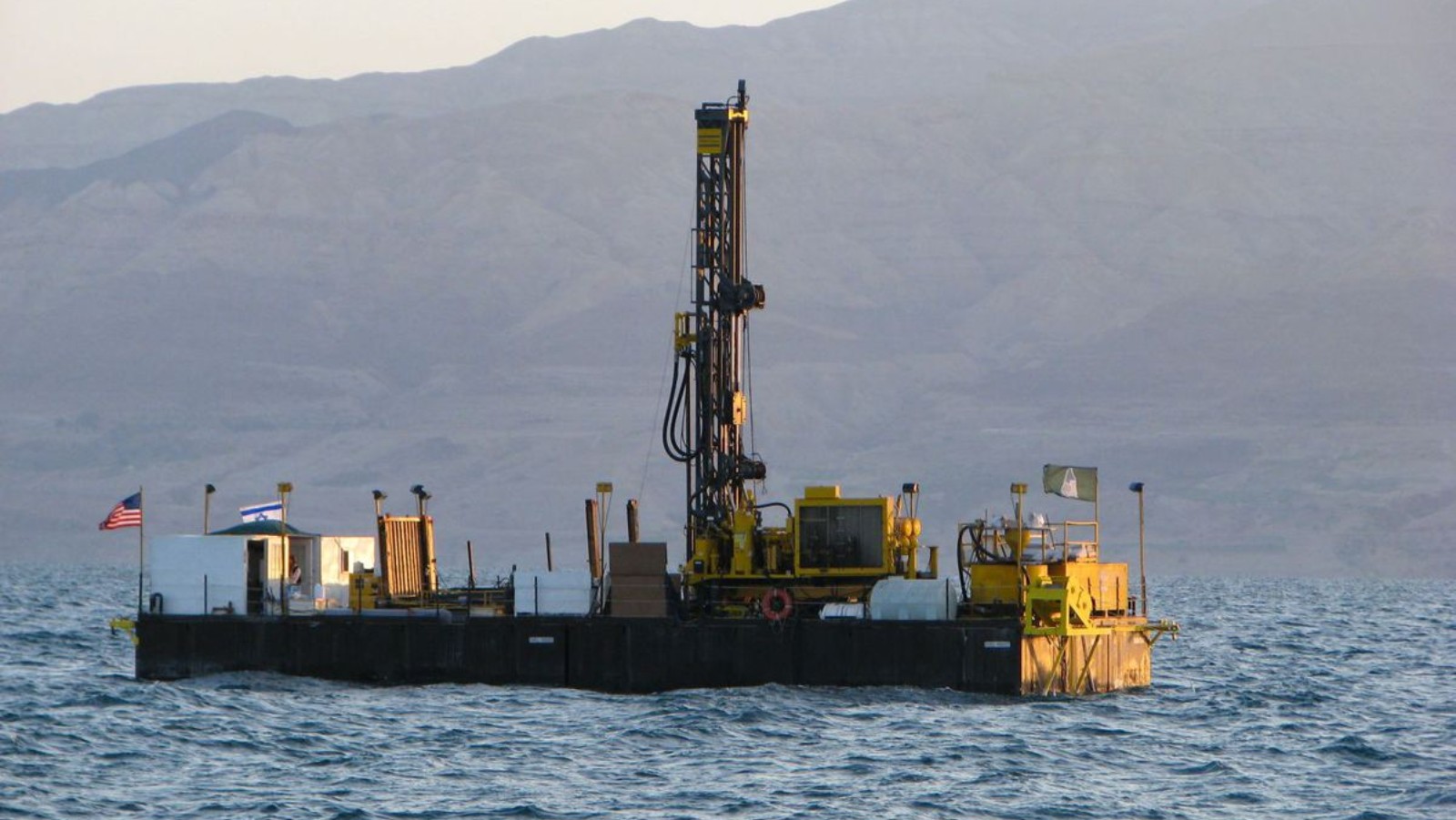 Drilling barge in the Dead Sea, 2010.Photo courtesy of Tel Aviv University