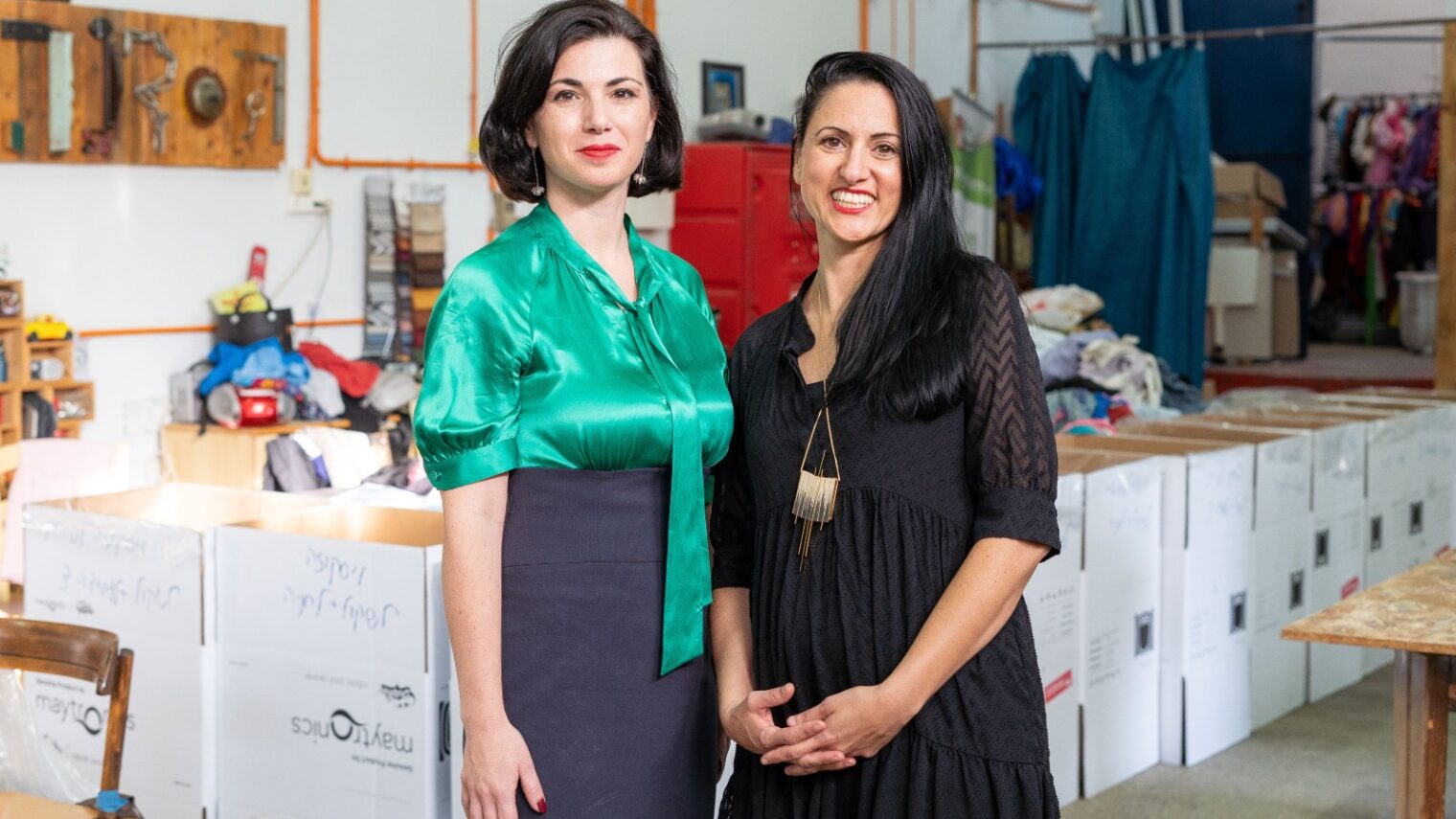 Viktoria Kanar and her Re-Fresh Global partner, Revital Nadiv, at the Re-Born Textiles project in Kfar Saba. Photo by Liran Maimon