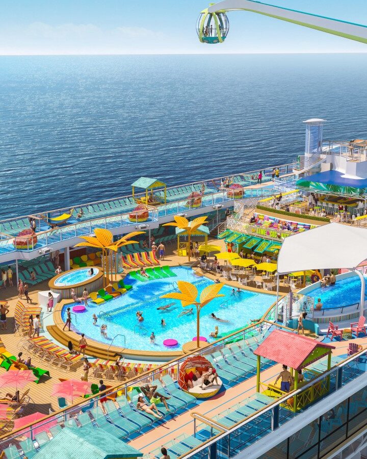 Debuting May 2021 in Haifa for her inaugural summer season, Odyssey of the Seas has two-level pool deck with two pools, a kids’ aqua park and four whirlpools surrounded by casitas and hammocks. Photo courtesy of Royal Caribbean International