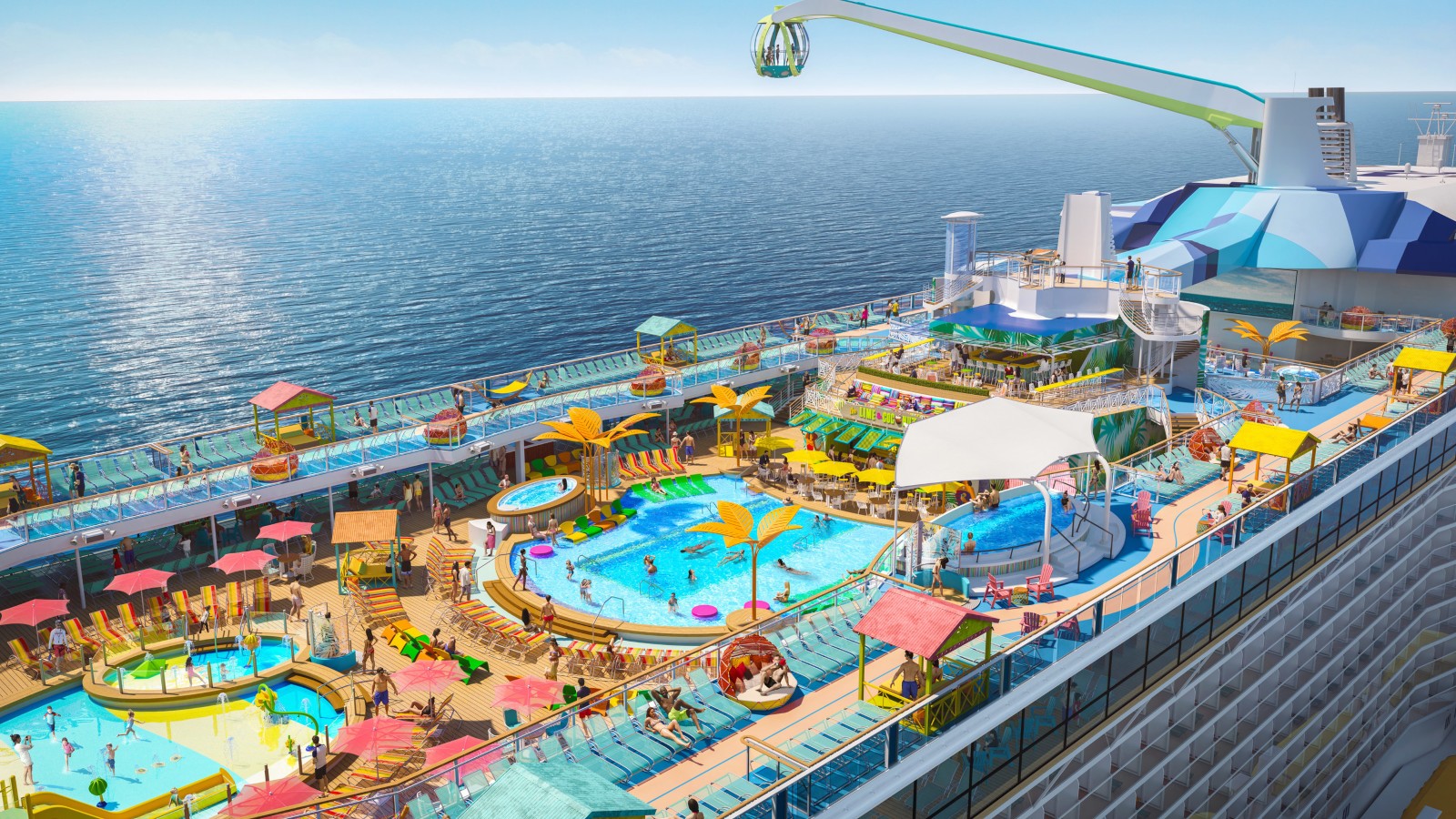 Debuting May 2021 in Haifa for her inaugural summer season, Odyssey of the Seas has two-level pool deck with two pools, a kids’ aqua park and four whirlpools surrounded by casitas and hammocks. Photo courtesy of Royal Caribbean International