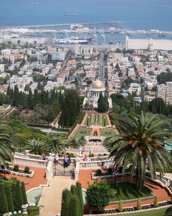 A view of Haifa Port from the city’s mountainside Bahai Gardens. (Yossi Zamir/FLASH90)