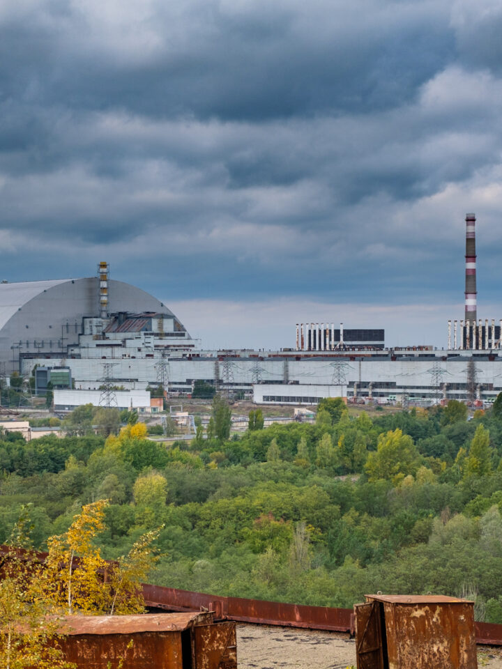 The abandoned Chernobyl Nuclear Power Plant with a new confinement building covering the sarcophagus over Reactor No. 4. Photo by Kamil Budzynski, Shutterstock