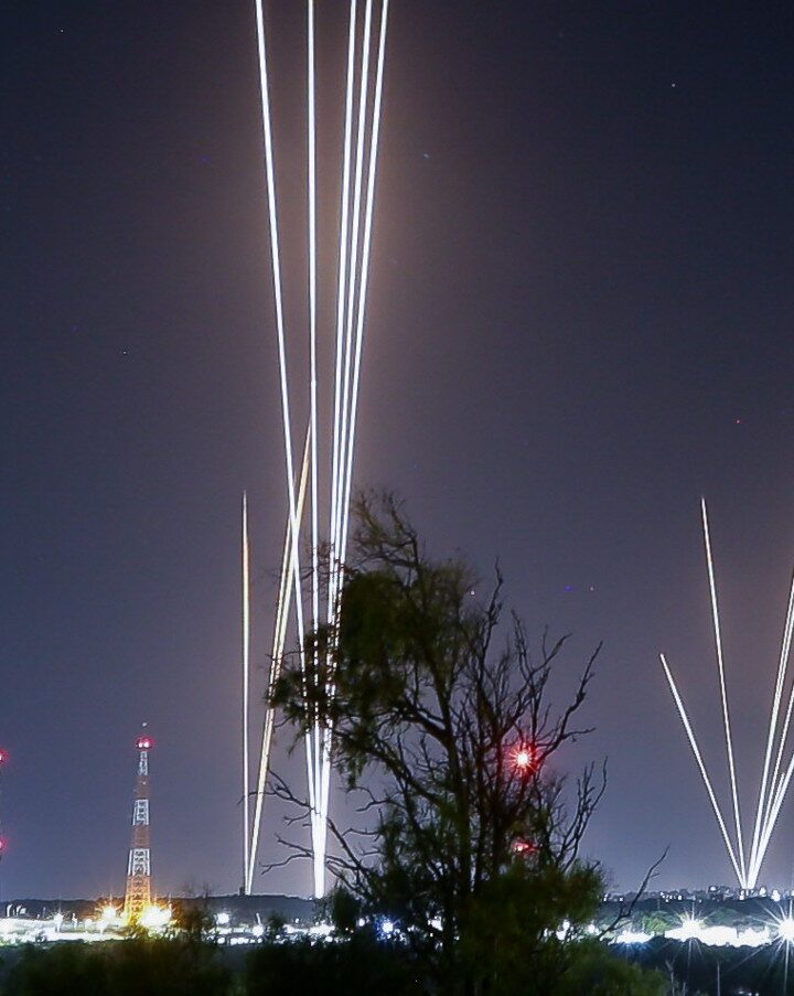 Rockets seen fired from the Gaza Strip into Israel on May 12, 2021. Photo by Edi Israel/Flash90