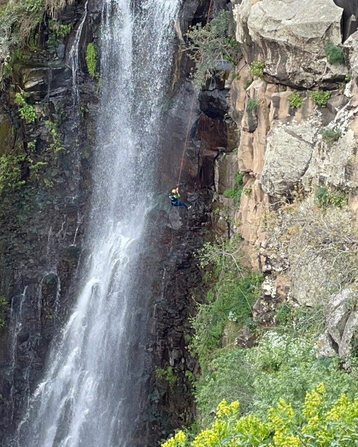 Rappelling down a waterfall in Israelâ€™s Nahal Jilabun. Photo by Danya Belkin