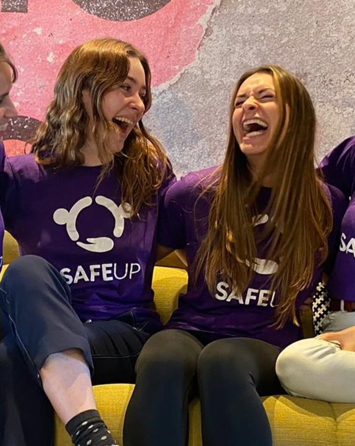 Neta Schreiber Gamliel, SafeUPâ€™s co-founder and CEO (left), with some of the startupâ€™s employees and volunteers. Photo courtesy of SafeUP