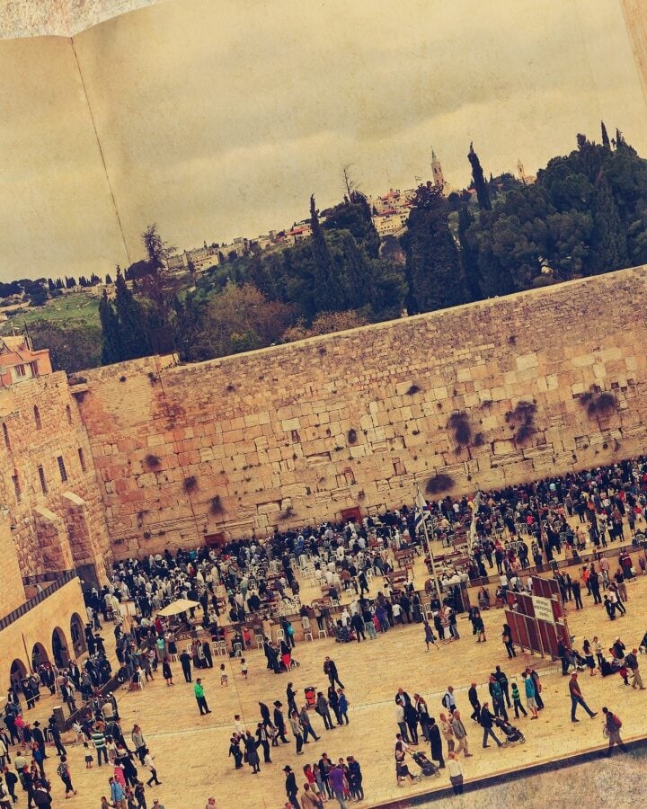 Jerusalem’s Western Wall pictured in a history book. Photo by Protasov AN via Shutterstock.com