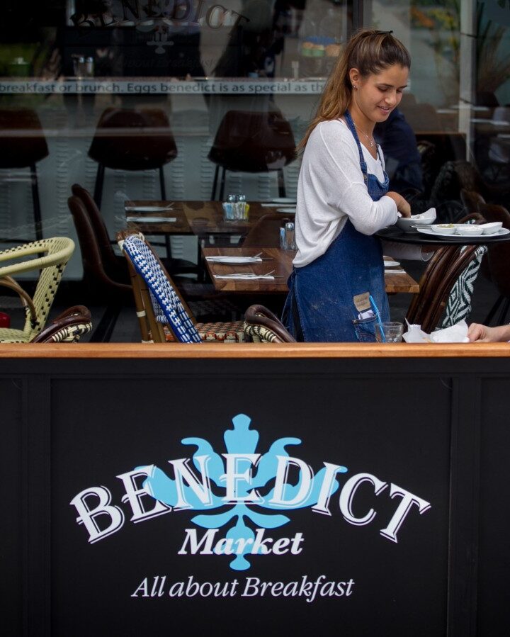 Benedict’s Sarona Market location. The chain offers breakfast in Tel Aviv 24/7. Photo by Miriam Alster/Flash90