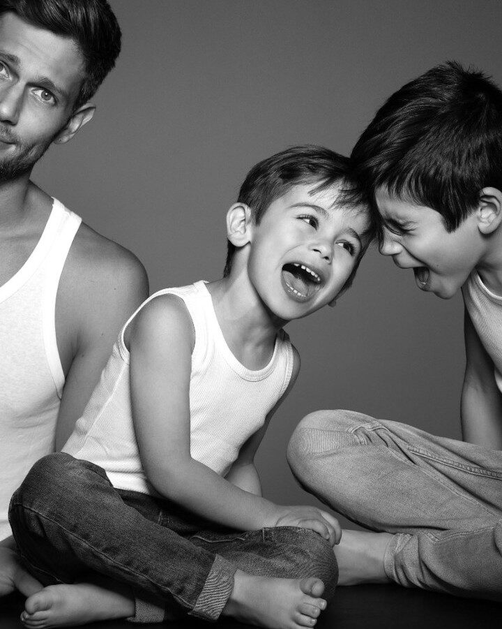 Israeli athlete and model Sergio Klein with sons David and Lavi. Photo by Eitan Bernat/Fathers & Sons