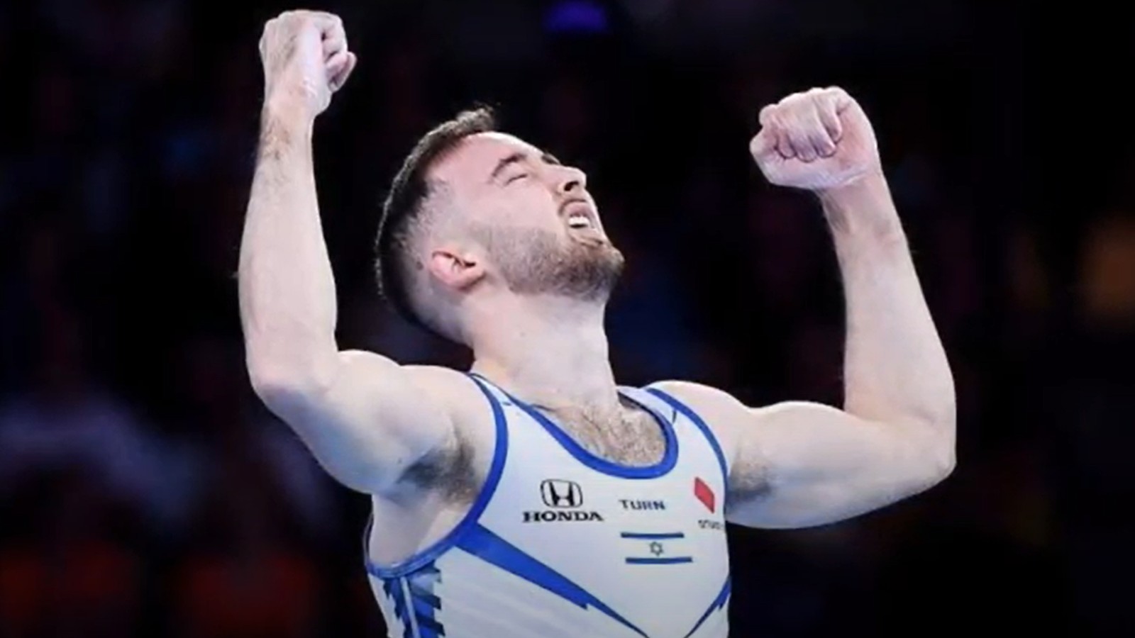 Artem Dolgopyat after his gold medal performance in floor exercise at the Tokyo Olympics. Photo: screenshot