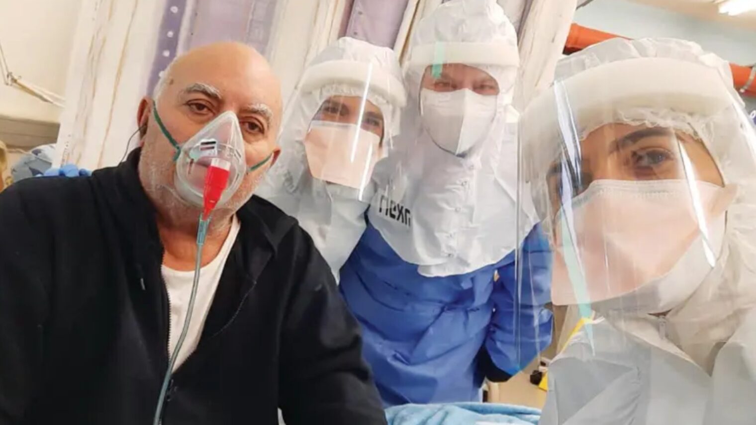 A patient recovering after receiving Prof. Nadir Arber’s experimental EXO-CD24 Covid-19 treatment. Photo courtesy of Tel Aviv Sourasky Medical Center