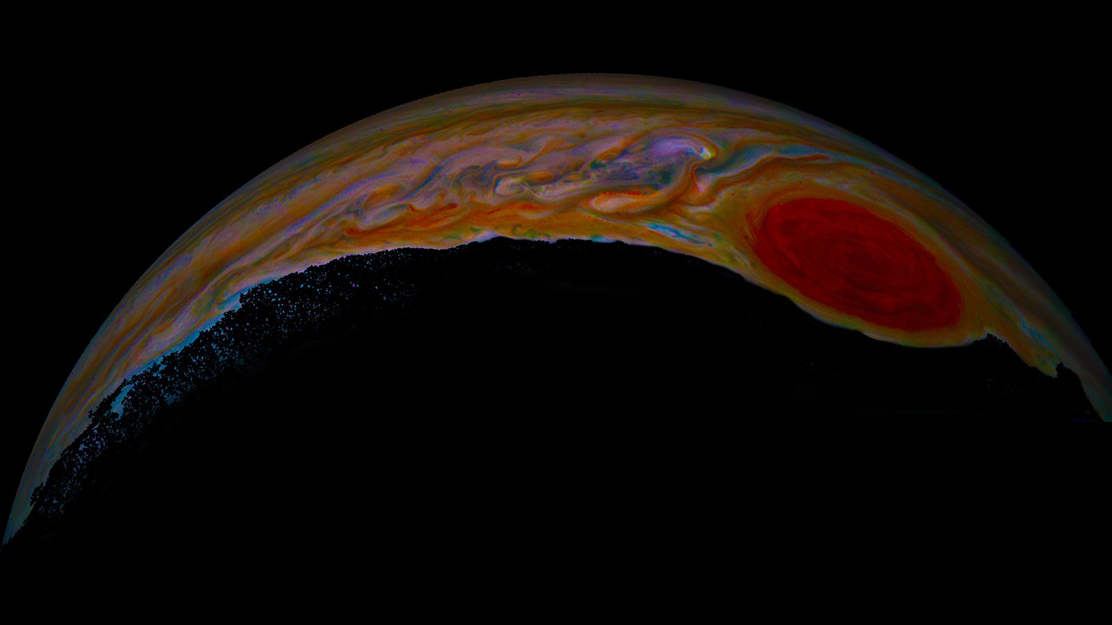 Jupiter’s already vibrant colors become especially striking in this artistic interpretation of an image from NASA’s Juno mission that shows the planet’s famous Great Red Spot. Image processed by Mary J. Murphy courtesy of NASA/JPL-Caltech/SwRI/MSSS