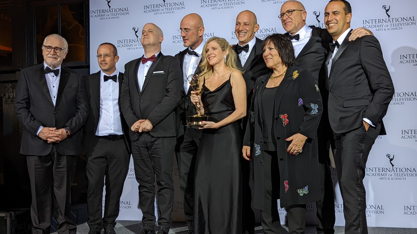 Brian Cox, left, presented the 2021 International Emmy for Drama Series to "Tehran" produced by Donna and Shula Productions/Paper Plane Productions. Photo courtesy of International Emmy Awards
