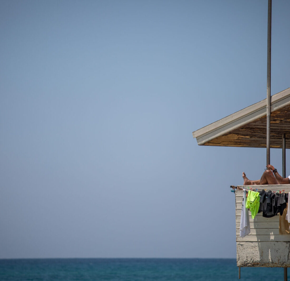 Israeli lifeguards survey Dado Beach in Haifa on May 16, 2021. Photo by Shir Torem/Flash90