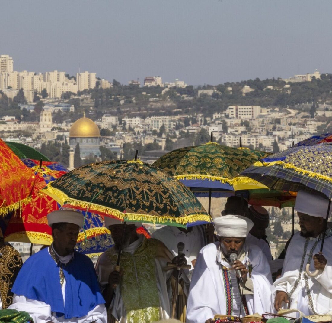 Thousands of Ethiopian Jews take part in a prayer of the Sigd holiday on the Armon Hanatziv Promenade overlooking Jerusalem on November 4, 2021. The prayer is performed by Ethiopian Jews every year to celebrate their community's connection and commitment to Israel. Photo by Olivier Fitoussi/Flash90