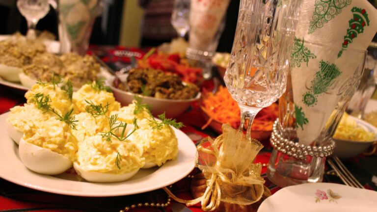 A table groaning with delicacies is the trademark of a proper Novy God, or Russian New Year, celebration. Photo by Sigi Golan