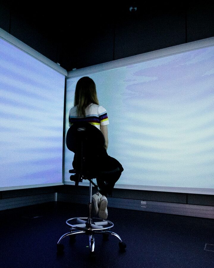 Watching sounds in the multisensory room at the Baruch Ivcher Institute for Brain, Cognition & Technology at Reichman University. Photo courtesy of Reichman University Innovation Center