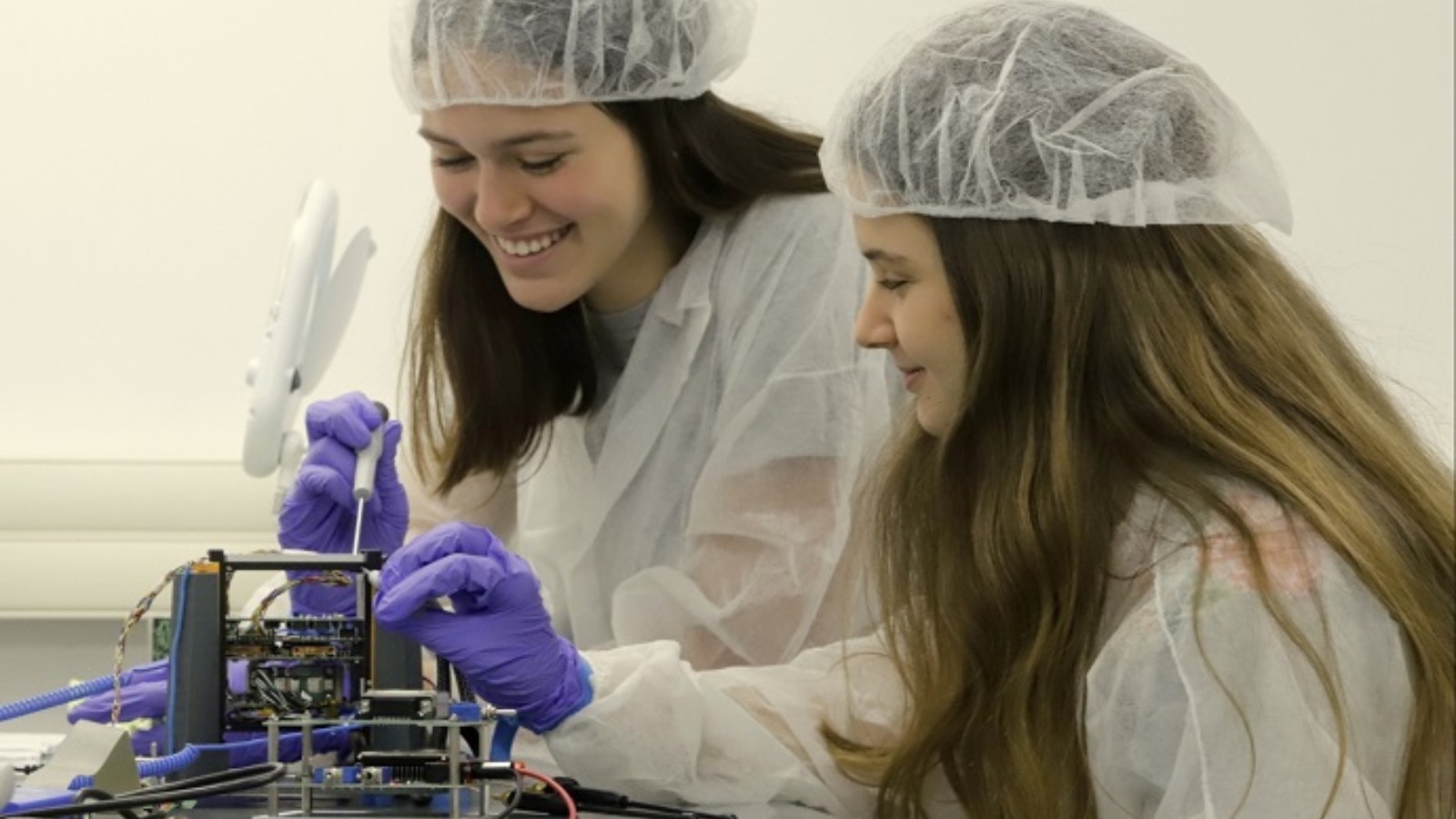 Students from Givat Shmuel assembling a satellite as part of the TEVEL program. Photo courtesy of Israel Space Agency