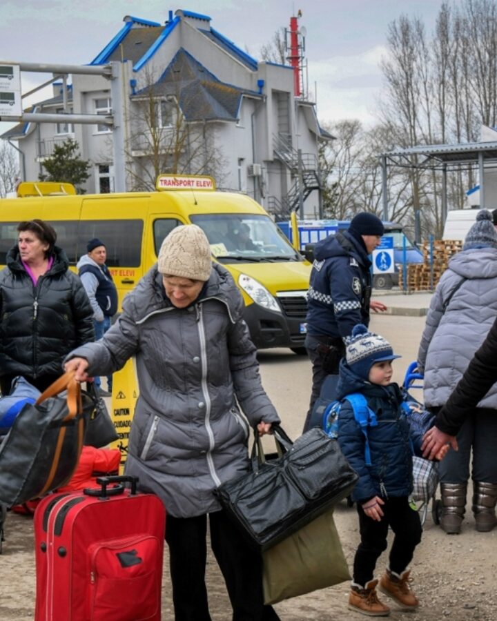 People fleeing the war in Ukraine reach the border in Palanca, Moldova, on March 14, 2022. Photo by Yossi Zeliger/Flash90